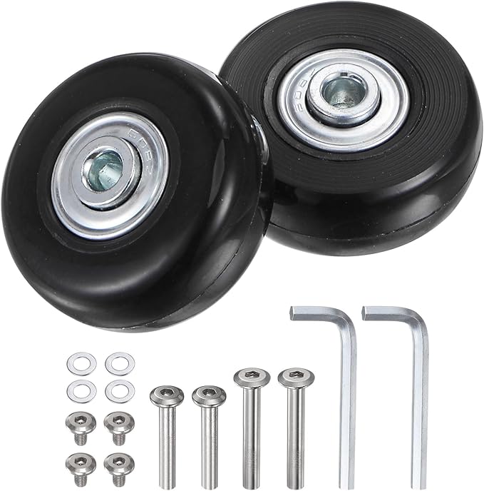 uxcell Replacement Luggage Wheels 45x18mm Suitcase Wheel Repair Kits Include 2 PU Bearing Wheels & Washers, Wrenches & Axle Screw for Trolley Bag, Inline Skate and Caster Board