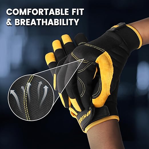 JUMPHIGH Safety Work Gloves, Men's Utility Mechanic Working Gloves for All Purpose, Touchscreen Compatible, Flexible Breathable Fit, Knuckles & Palm