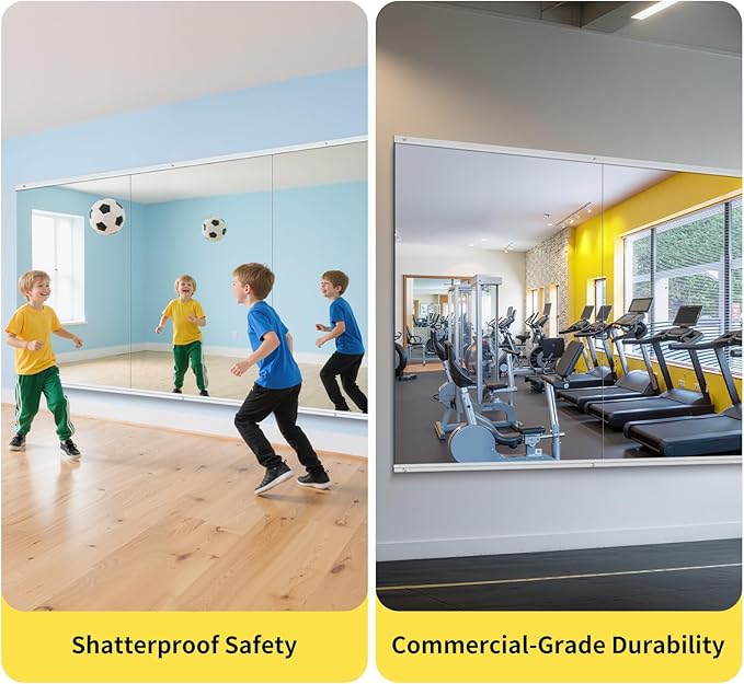 Home Gym Mirror - 60x40 Inch, 3PCS Frameless Tempered Glass Full Body Mirror for Wall Mount - Ideal for Yoga, Workout, Bedroom, Dance Studio (Silver)