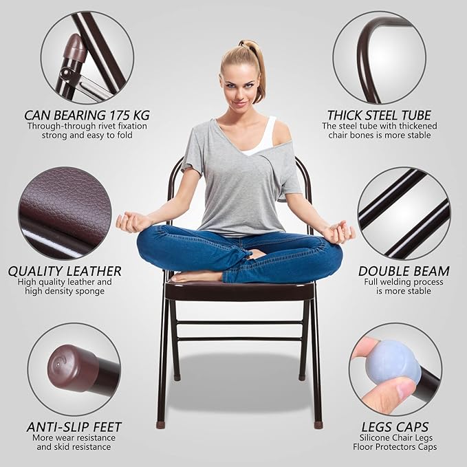 Yoga Chair Set Yoga Auxiliary Chair Flexibility Strength Training Tool, Foldable Yoga Chair for Balance Training, with Figure S Resistance Belt, Chair Leg Cap, Brown