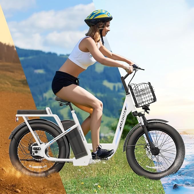 Caroma Electric Scooter with Seat, 48V Removable Battery E-Bike, Up to 30Miles&20MPH, 500/800/1200W Motor, 20" Fat Tire Adult Electric Bicycles for Commuting with Basket
