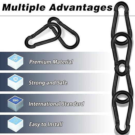100 PCS 2.36'' Spring Snap Hook Carabiner, M6 1/4 Inch Galvanized Black Steel Carabiner Clip, 260LBS Holding Capacity Quick Link Clip Keychain for Hammock Dog Leash & Camping Gym
