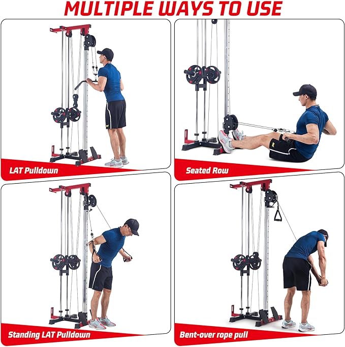LAT Pulldown Machine, Multi-Functional Cable Machine with High and Low Pulley Station, Row Cable Machine Home Gym with Leg Support, Tricep Workout Equipment