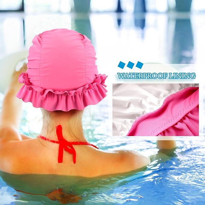 Soulchen 3 Pcs Swim Cap Women Adult with Ruffled Edges Nylon Cloth Swimming Cap for Women Bathing Hats Swim Turban Waterproof Swimming Hat