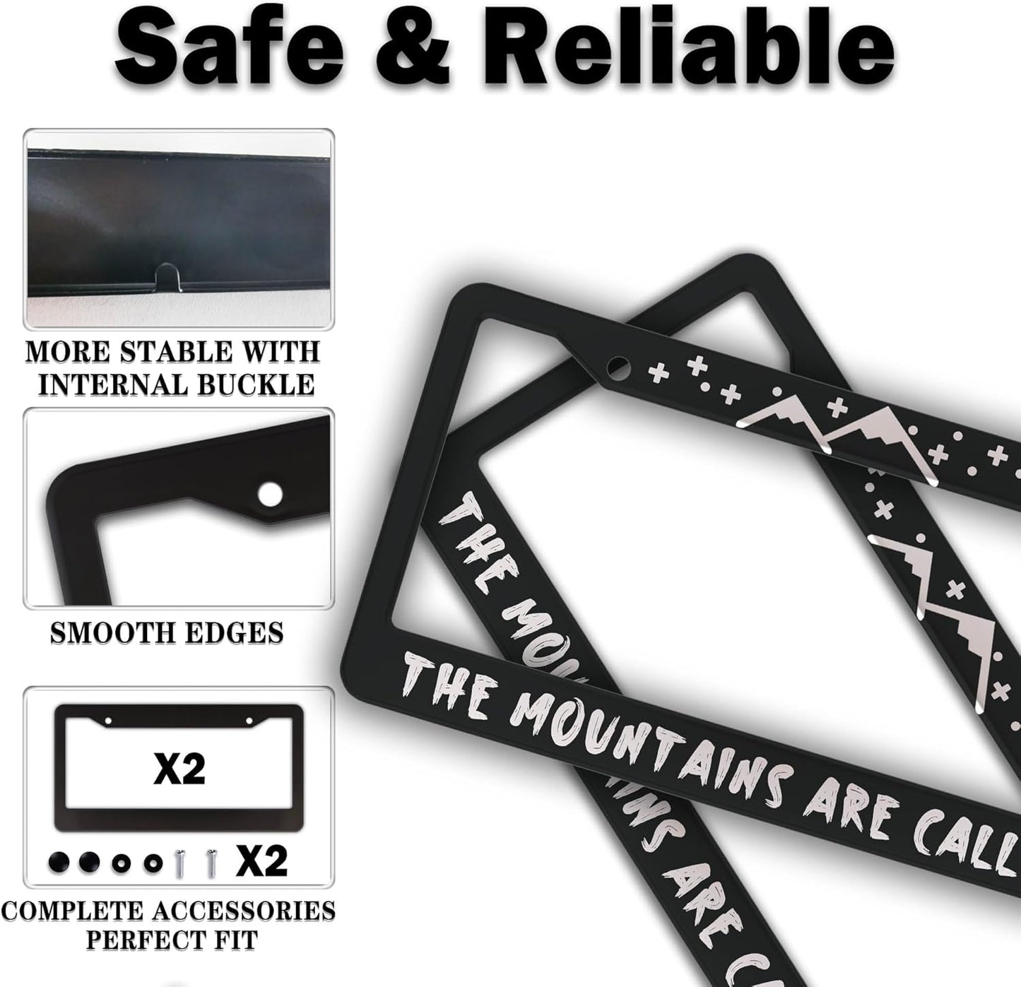 Plate Cover for Car Black and White License Plate Frames The Mountains are Calling Aluminum Metal Car Accessory 2 Pack with Screw Covers Set