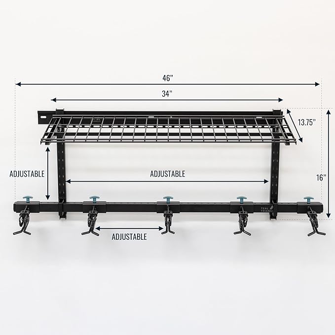 StoreYourBoard Lone Peak Ski Storage Rack and Wall Shelf, Holds 5 Pairs of Skis and Poles, Supports 300 lbs, 46 in x 13.75 in x 16 in