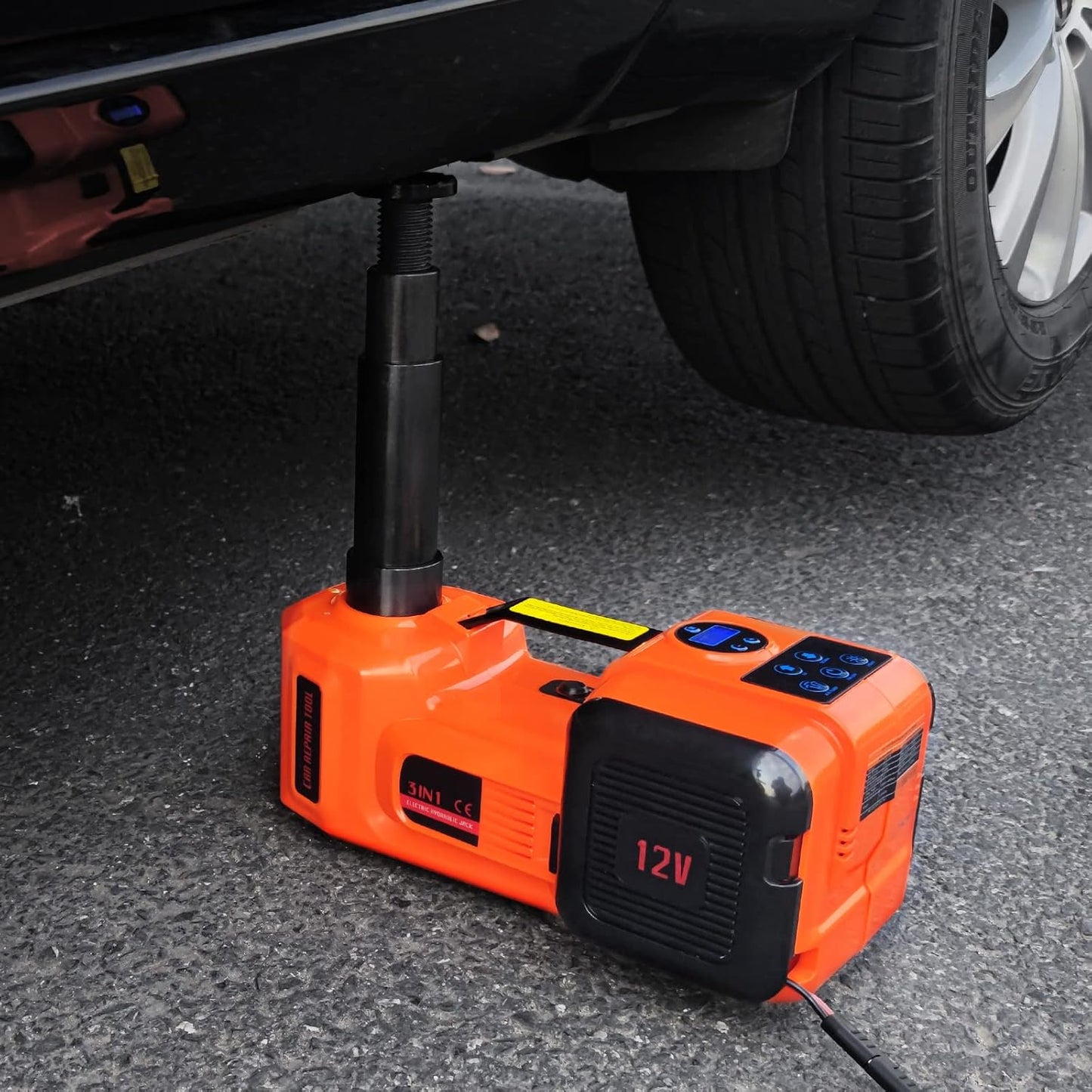 E-HEELP Electric Car Jack Kit 5Ton 12V Hydraulic Car Jack Lift for SUV MPV Sedan Truck Change Tires Garage Repair with LCD