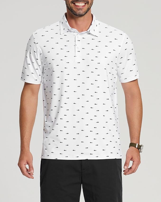 Golf Shirts for Men - Moisture Wicking Short Sleeve Performance Sport Casual Striped Collared Mens Polo Shirt