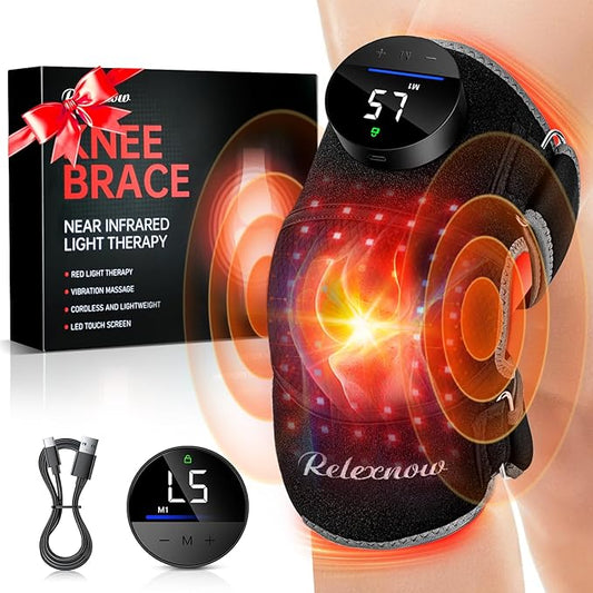 Red Light Therapy Knee Brace with Vibration Knee Massage, Extension Band, Wireless Rechargeable Controller,660nm&850nm Near Infrared Light Therapy Heated Device for Knee/Elbow/Shoulder Pain Relief