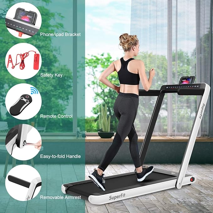GYMAX Walking Pad, 2.25HP Dual Display Foldable Treadmill for Home with Remote/Smart App Control, Portable Compact Treadmill for Office Under Desk, Folding Running Machine for Small Spaces