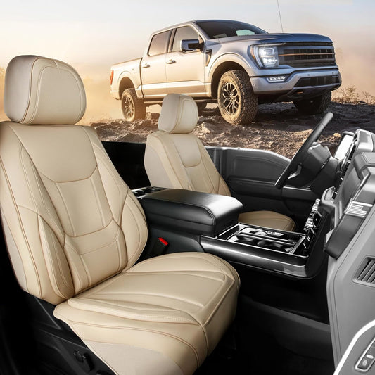 Coverland Custom Car Seat Covers Compatible with Ram 1500, Tacoma - Premium Leather Non-Slip Memory Foam Waterproof Cover Custom Fit Interior Protector Front Seat-Beige [See Size Chart-Size A49]