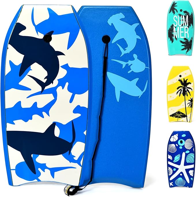 KOTEK 33/37/41 Inch Body Board with Wrist Leash, EPS Core, Dual Channel, HDPE Slick Bottom, Bodyboard for All Skill Levels & Wave Conditions