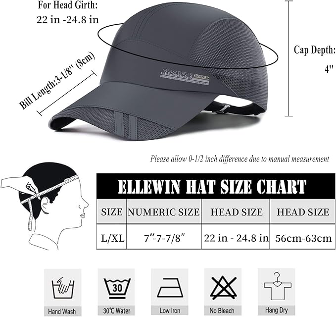 ELLEWIN Baseball Cap Running Hat Golf Hats Men Pickleball Quick Dry Caps Hat for Men and Women Sun Protection