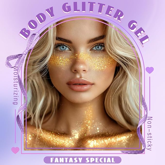 Roll-on Holographic Body Glitter Gel for Face Hair, Chameleon Color Changing Glitter Gel Under Light, Chunky Mermaid Sequins Festival Party Rave Accessories Shimmer Makeup (18# Gold)