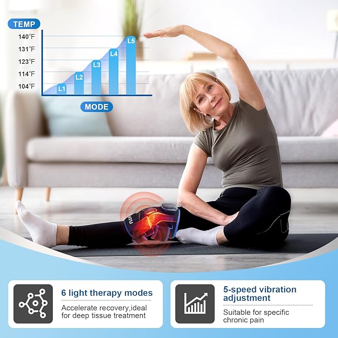 Red Light Therapy for Knee with Heated Vibration,Cordless Near Infrared Red Light Therapy Wrap Device,96 LED Beads (660nm + 850nm),3000 mAh Rechargeable Knee Massager for Pain Relief & Support (Blue)