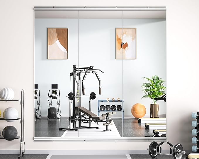 Hasipu Home Gym Mirror 55" L x 17" W - 3PCS Large Full Body Mirror for Yoga, Wall-Mounted Mirrors for Fitness, Garage, Dance Studio, 0.16in Tempered Glass Frameless