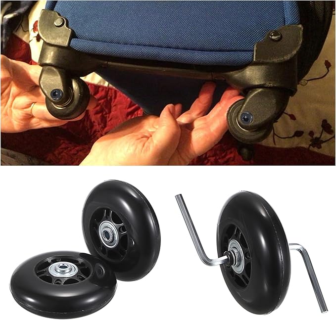 OwnMy 80mm x 23mm Luggage Wheels Replacements - Set of 2 Mute Suitcase Replacement Wheels with Black Screws Axles Bearings, Rotatable Rubber Luggage Suitcase Swivel Wheel Kit