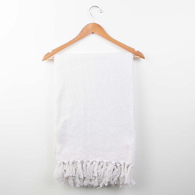 Arkwright Common Ground Bulk Blankets - Pack of 12 - Reversible 100% Cotton All Season Lightweight Couch Bed Throws for Wedding Guests, Travel, and Outdoor Events, 50 x 70 in, White