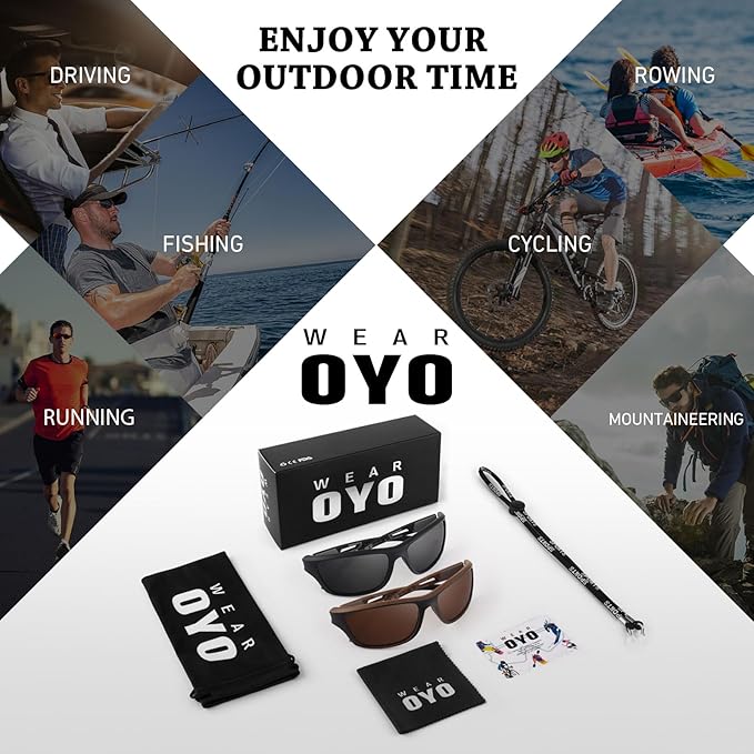 Polarized Sports Sunglasses for Men Women,Fishing Driving Rectangular Goggles UV400 Protection