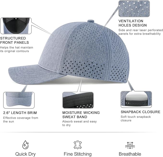 VOBOOM Men Snapback Trucker Hat, Baseball Cap for Breathable Side Laser Cut Holes