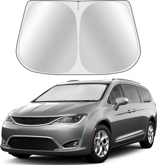 Custom Fit Windshield Sun Shade for Chrysler Pacifica Minivan 2017-2025 Accessories - Full Coverage, 210T Reflective Fabric, Double-Layer Design - Blocks 99% UV Rays, Easy to Install and Store