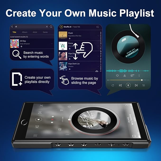 Keenplus144GB MP3 Player with Bluetooth and WiFi, C4 Plus Android 13 HiFi MP3 Player Spotify 4.3" FHD Zinc Alloy Panel Touch Screen, MP4 Players,Music Player with Spotify,Pandora,Amazon Music