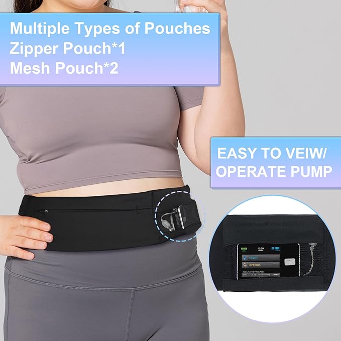 Diabetic Pump Belt Holder, Diabetes Insulin Pump Belt with Cuttable Size, Diabete Waist Running Belt for Men & Women (M:24"-38")