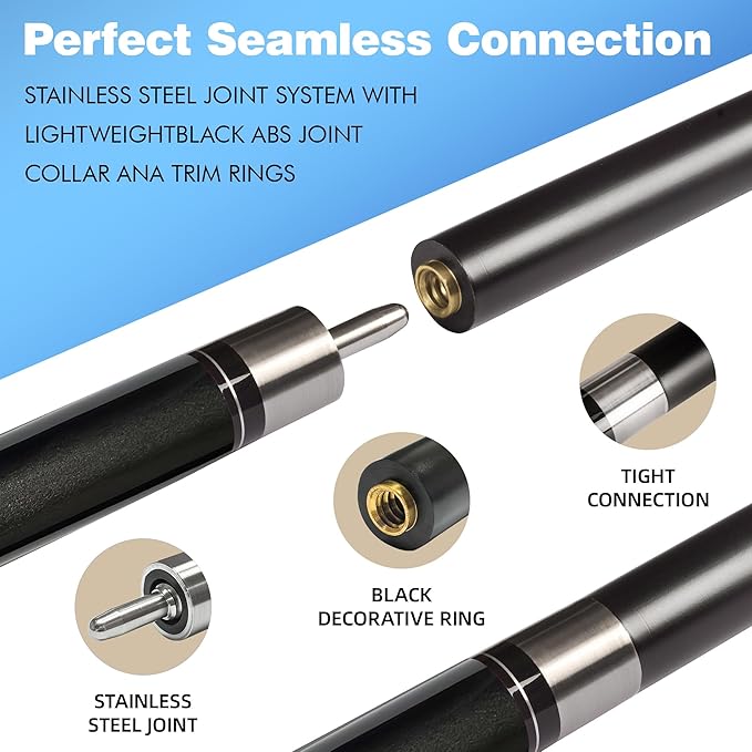 HomeSeason Glass Fiber Pool Cue 58" Professional Pool Stick 12.7mm 4-Layer Tip Low Deflection Cue Stick, 3 * 8/8Joint Pin, Ultra-Smooth, Billiard Cue Sticks