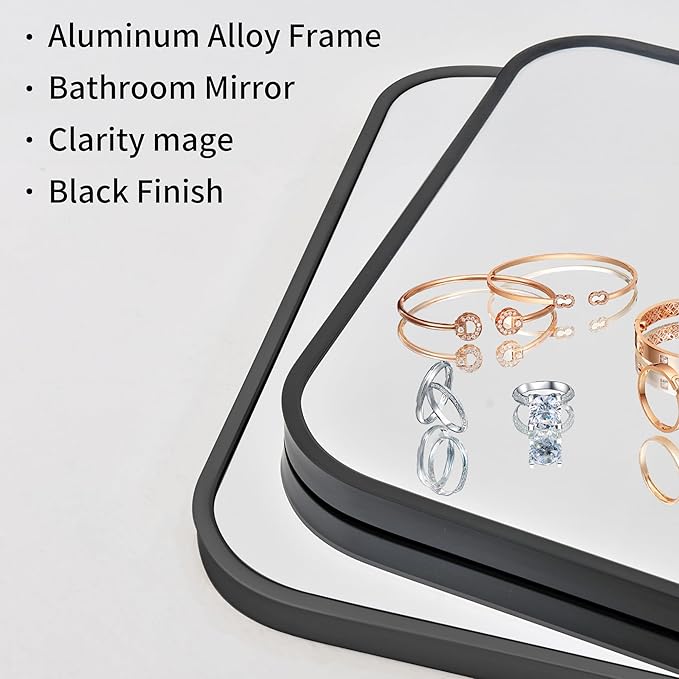 30 x 50 Inch Bathroom Mirror, Matte Black Wall Mirror with Metal Frame, Decorative Rectangular Vanity Mirror for Bedroom Bathroom Living Room Entryway (Horizontal/Vertical)