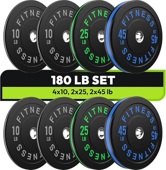 Rubber Weight Plates, Olympic Bumper Plate Set 2-Inch, 45/100 / 160/190 / 260/300 lb Barbell Weights for Home Gym, Colored Standard Strength Training Plates for Weightlifting