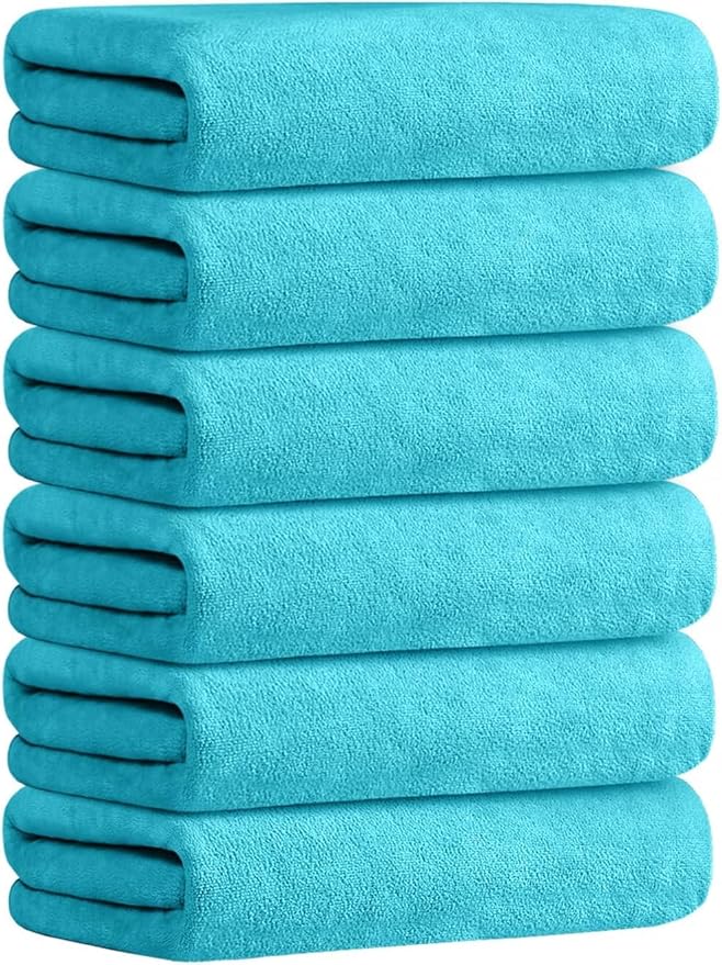 JML Bath Towels, Microfiber Bath Towel Set 6 Pack 30" x 60", Soft Absorbent Microfiber Bathroom Towels for Body, Adult, Aquamarine