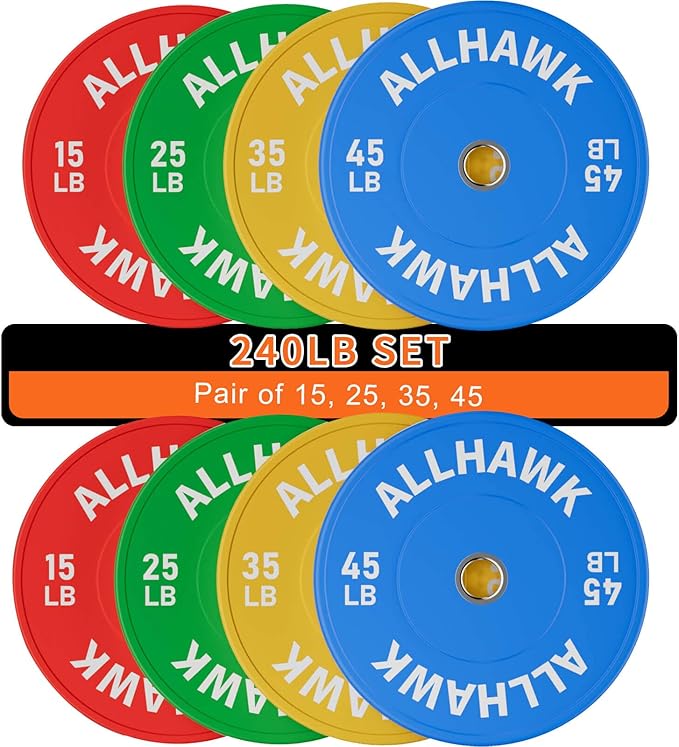 Colorful Olympic Bumper Plates, 2-inch Stainless Steel Insert, Virgin Rubber Weight Plate Set for Barbell Weight Lifting and Strength Training Home Gym