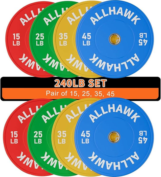 Colorful Olympic Bumper Plates, 2-inch Stainless Steel Insert, Virgin Rubber Weight Plate Set for Barbell Weight Lifting and Strength Training Home Gym