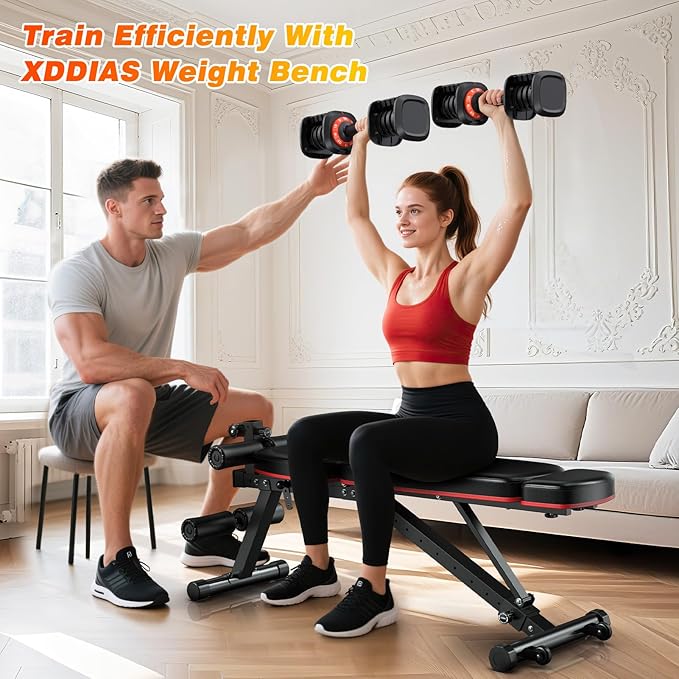 XDDIAS Adjustable Dumbbell Set of 2, 25/55/80LB Dumbbell Set-1Sec Adjustable Weights-5/10 in 1 Free Weights Dumbbells Set with Effortless Tray/No-Slip Handle-Compact Size for Women/Men at Home Gym