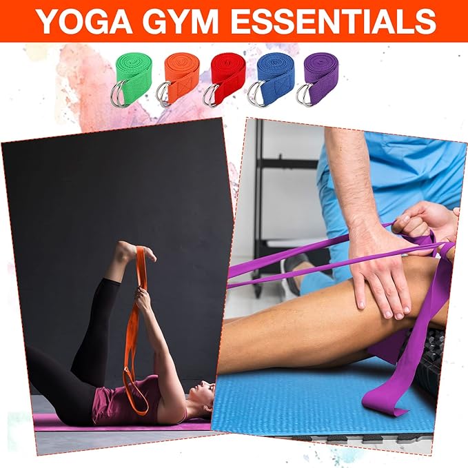 Jerify 10 Pcs Yoga Strap for Stretching Bulk 6ft Exercise Stretch Band with Metal D Ring Adjustable Pilates Non Elastic Yoga Stretch Belt for Women Men Physical Fitness Gym Workout Dance