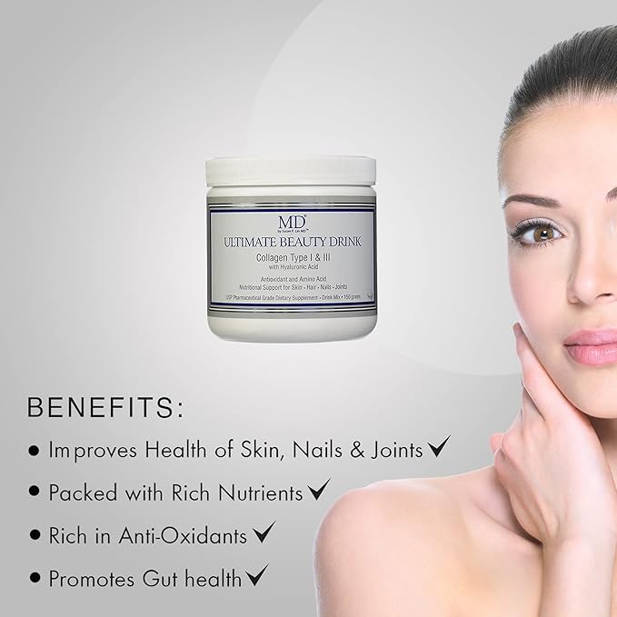 MD Ultimate Beauty Drink Powder CollagenType I & III | Collagen Dietary Supplement with Antioxidants | Provides Nutritional Support to Skin, Hair, Nails, Joints | 150 Grams