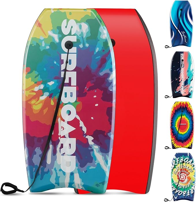 KOTEK 33/37/41 Inch Body Board with Wrist Leash, EPS Core, Dual Channel, HDPE Slick Bottom, Bodyboard for All Skill Levels & Wave Conditions