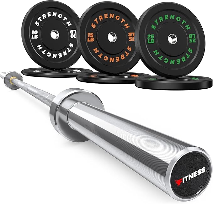 Olympic Rubber Bumper Weight Set - 2 Inch Barbell Plates for Home Gym Strength Training