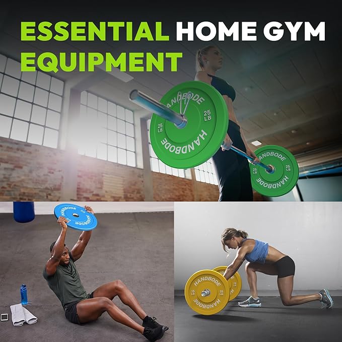 Colored Bumper Weight Plates Olympic Weight Plate Set 2-Inch, 10/15/20/25/35/45/55 lb Barbell Weight Plates Set for Home Gym, Rubber Strength Training Weights Plates for Weight Lifting