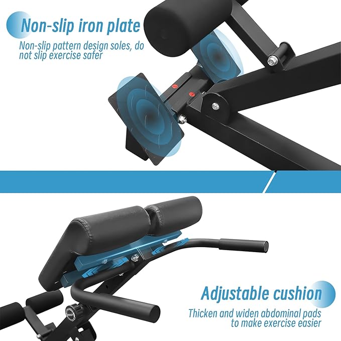 Hyper Back Extension Roman Chair - Back Extension Bench Machine for Glute, Hamstring and Lower Back, Multi-Functional Bench for Full All-in-One Body Workout, Foldable for Home Gym Fitness