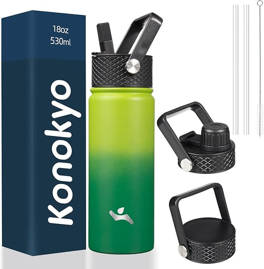 18 oz Insulated Water Bottle Stainless Steel Sport Bottles with 3 Lids,Bamboo Grove