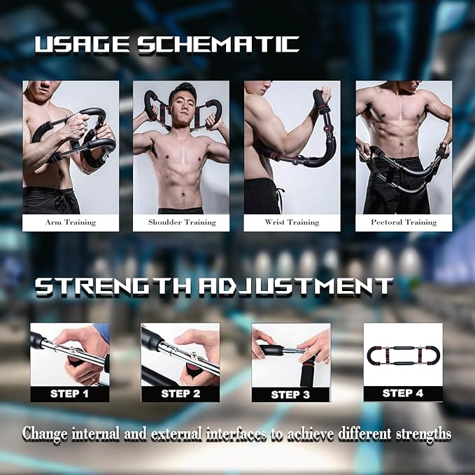 Twister Arm Exerciser, Chest Workout Equipment, Portable Power Twister Bar, Adjustable Spring Workout Bar for Enhancing Upper Body Muscle, 30-120lbs