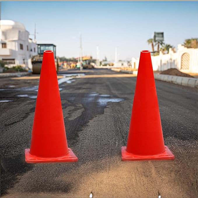 6, 9, 12, 18, 28 Inch Sports Training Traffic Cones - Durable Orange Cones for Soccer, Football, Basketball, Agility Drills, Parking, Safety, Road Use (Set of 12)