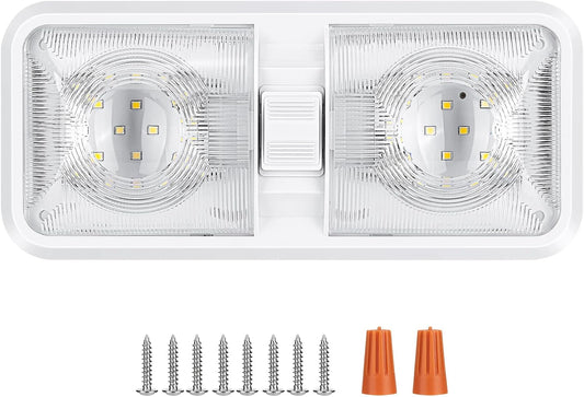 1 Pack RV Lights Interior 12V Led 8W Ceiling Double Dome Camper Light 600 Lumen Brightness Light Fixture for RV Camper Trailer Boat Car, Natural White 4000-4500K, 48 X 2835 SMD LED