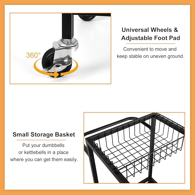 Weight Rack Stand Small Gym Rack Yoga Rack Workout Equipment Storage Cart for Weights, Dumbbells, Yoga Mats, Kettlebells, Foam Rollers, and Resistance Bands