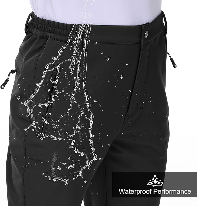 Gopune Men's Snow Ski Waterproof Softshell Pants Outdoor Windproof Warm Hiking Insulated Pants