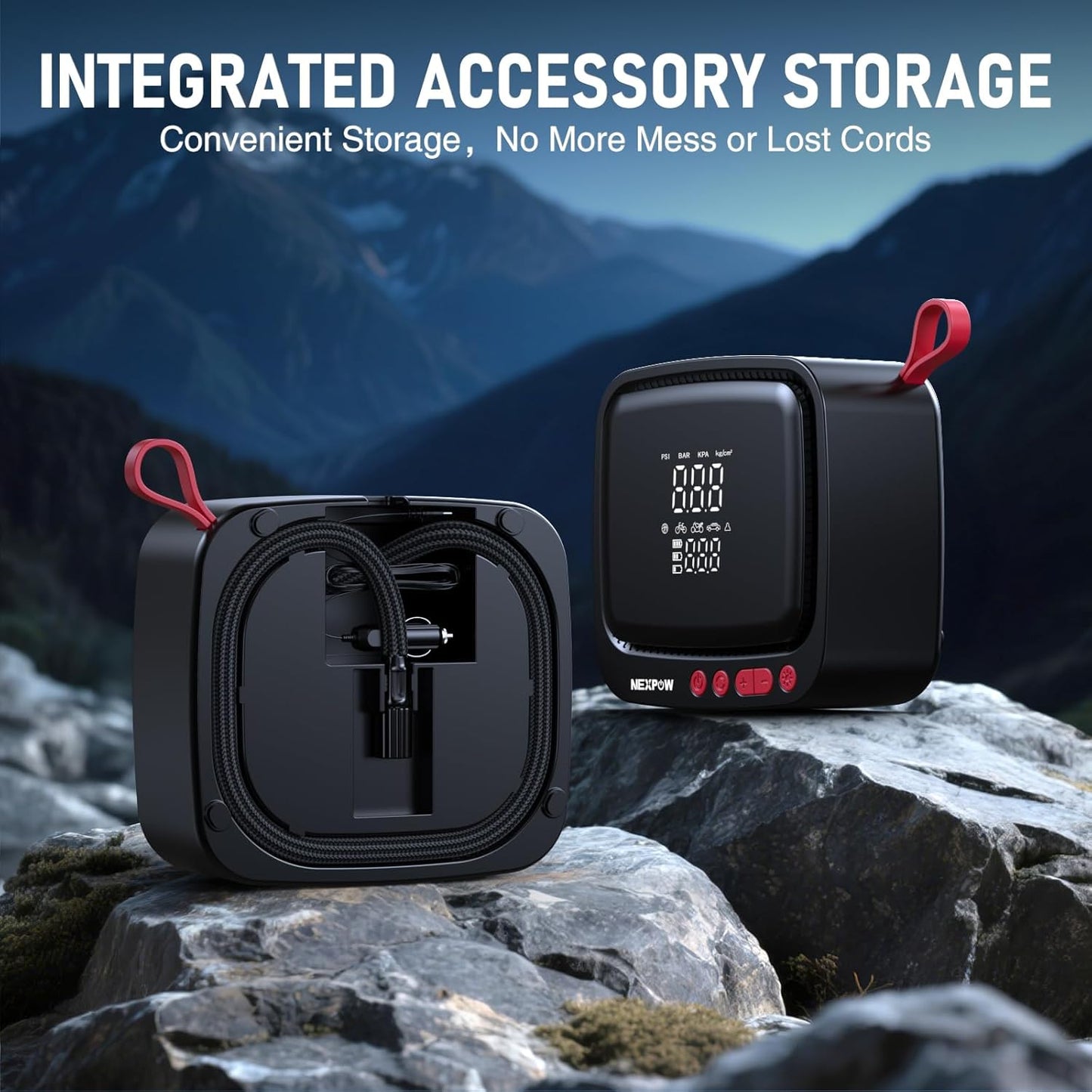 NEXPOW Tire Inflator Portable Air Compressor, 180 PSI Cordless Air Pump for Car Tires with Dual Digital Pressure Gauge & Auto Shut-Off, Portable Tire Pump for Car, Motorcycle, Bicycle, Ball and More