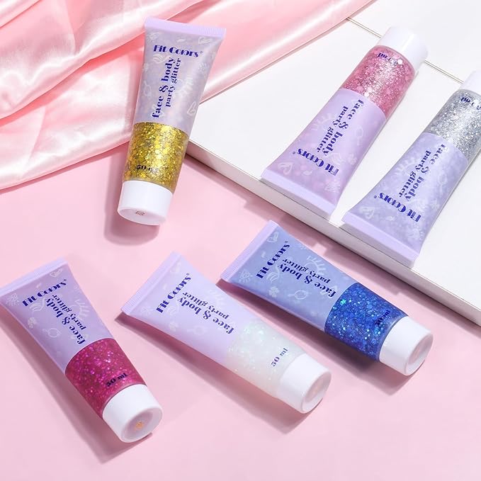 JASSINS 2 Colors Body Glitter, 100ml Face Glitter for Women Girls Kids, Glitter Gel Makeup Tween Gifts, Singer Concerts Festival Rave Accessories, Chunky Mermaid Sequins Glitter