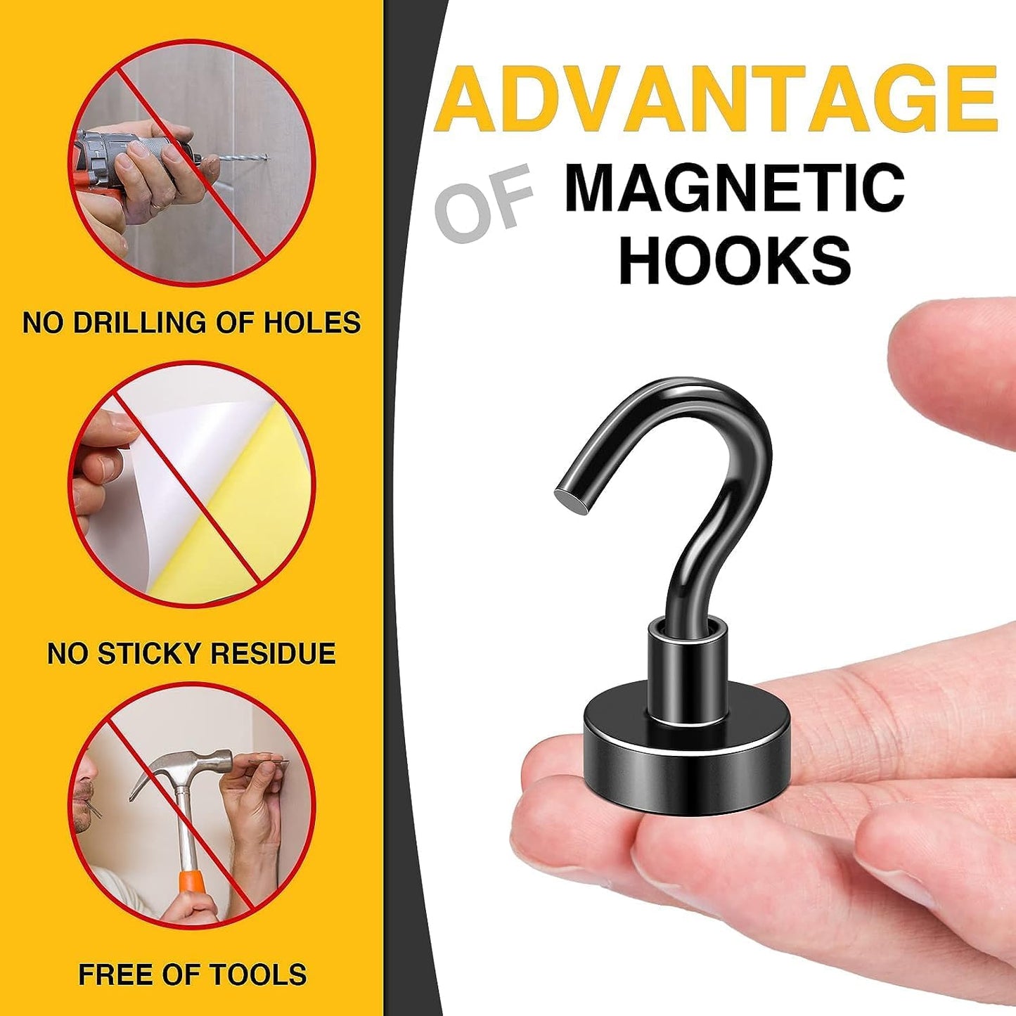 DIYMAG Magnetic Hooks, 30Lbs Strong Heavy Duty Cruise Magnet S-Hooks for Classroom, Fridge, Hanging, Cabins, Grill, Kitchen, Garage, Workplace and Office Etc, (500Pack-Black),Screw in Hook