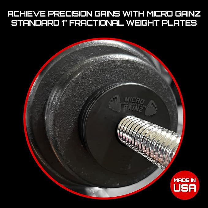 Micro Gainz Standard 1-Inch Center Hole Fractional 8 Piece Weight Plates with Bag, Designed for Standard 1-Inch Dumbbell & Barbell for Strength Training and Weight Lifting, Made in USA